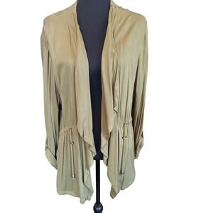 Stoosh Womens XL Olive Green‎ Draped Open Front Utility Jacket Drawstring Waist